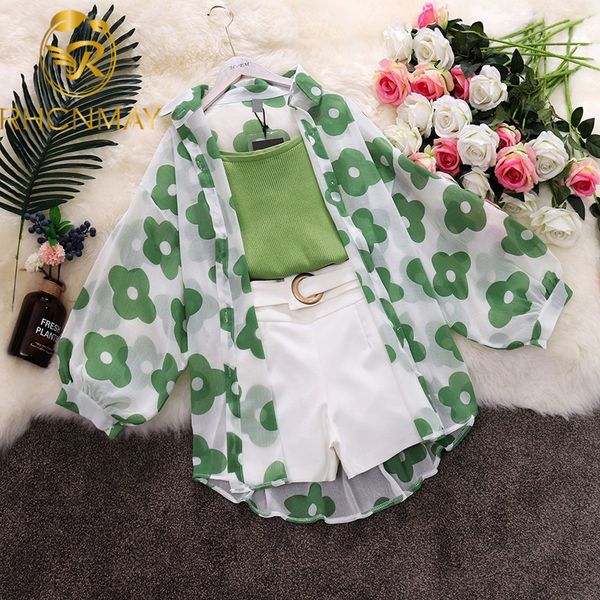 

two piece dress summer women's knitted condole belt lantern sleeve sunprevent clothes wide leg shorts 3 sets ladies 220830, White