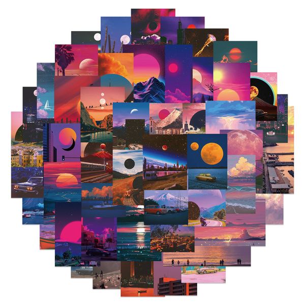 

outdoor games waterproof 10/30/50pcs cartoon art sunset landscape stickers decal decorative kids toy lapmotorcycle phone guitar waterproof s