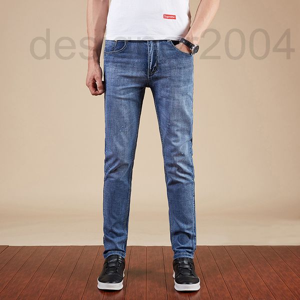 

men's jeans designer 2022 new summer thin korean slim fit feet elastic brand long pants k3un, Blue