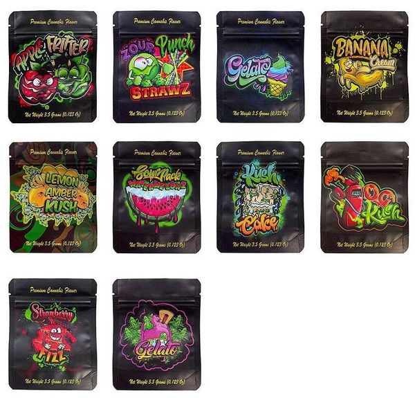 

wholesale mylar bags 3.5g gelato kush cake zour punch strawz sourpack watermelonz stand up pouch zipper bag fjg