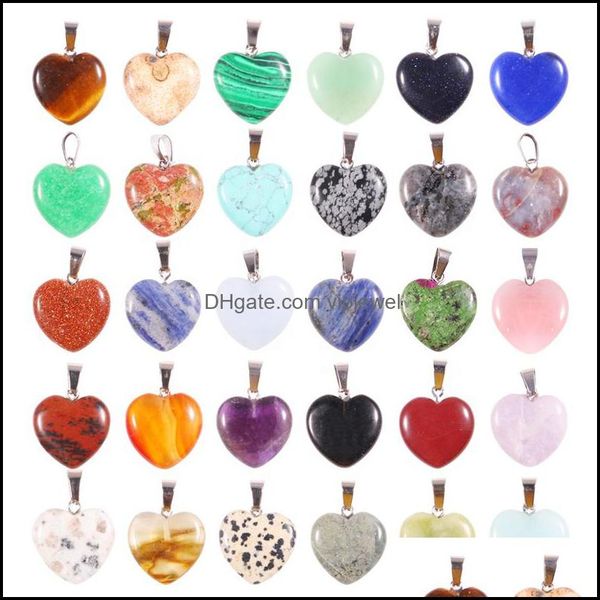 

charms 20mm heart rose quartz crystal stone charms pendant natural bead pendants for jewelry making drop delivery 2021 findin vipjewel dh7rt, Bronze;silver
