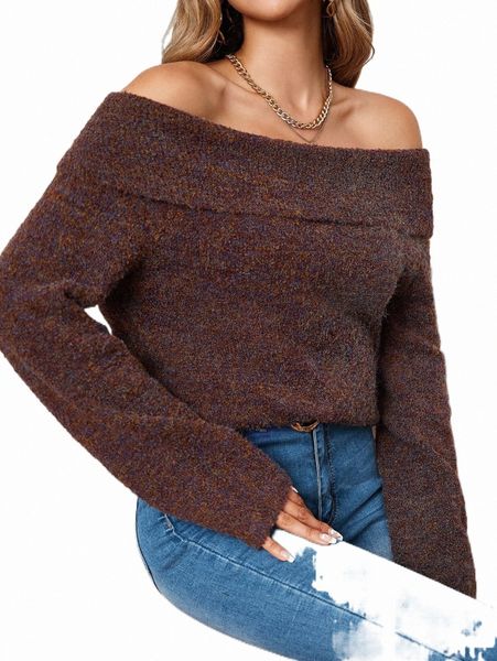 

women's sweaters marled foldover off shoulder sweater q3hh#, White;black