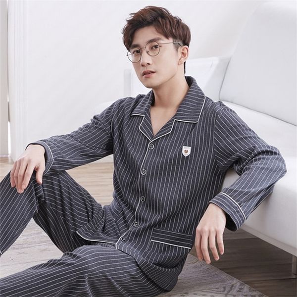 

men's sleepwear pajama sets spring summer man pajamas set simple long sleeve cotton for men pant leisure outwear lp220830, Black;brown