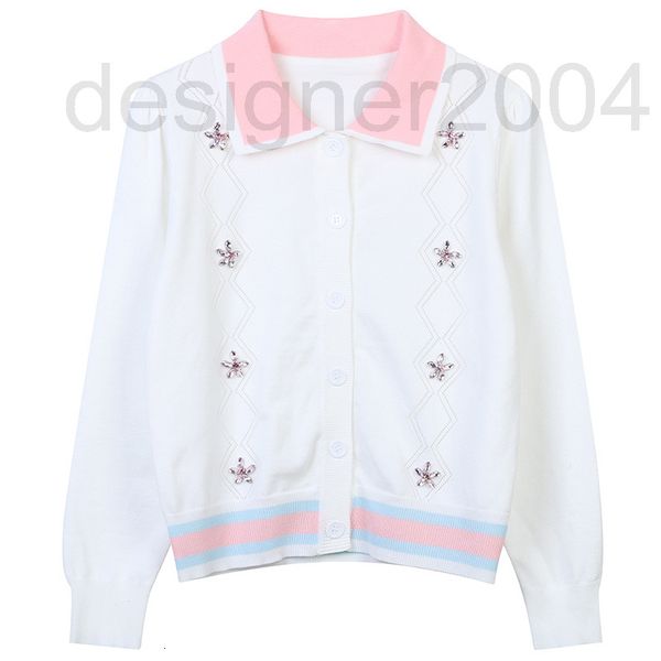 

women's sweaters designer sweet knitted cardigan autumn new color contrast stripe with diamond flowers decorative temperament aging lap, White;black