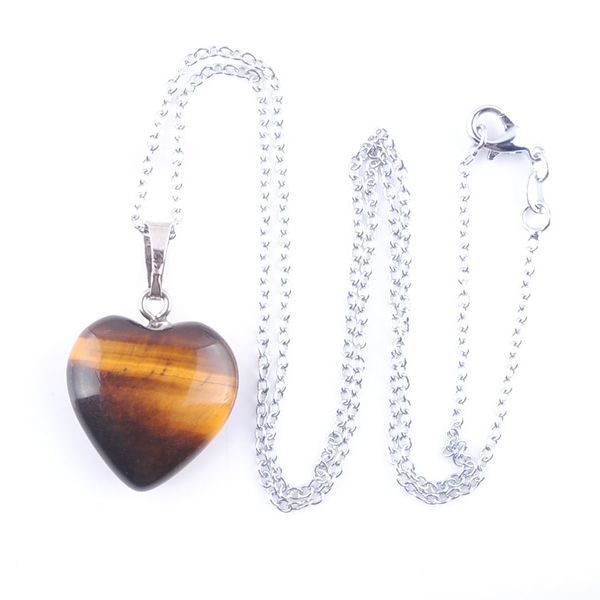 

Natural Stone Necklace Jewelry Sets For Woman Tigers Eye Heart Pendant Earrings Bridal Wedding Set O9491, Mixed colors