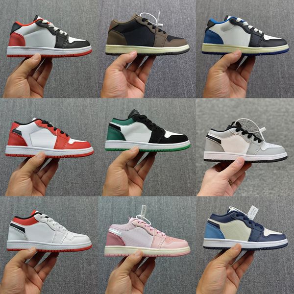 

2022 jumpman 1 low kids running shoes mocha 1s sneakers crater black grey bred toe panda team red sneaker trainers children youth boys girls