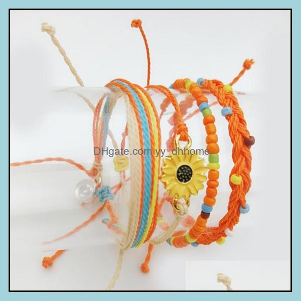

charm bracelets 4 pcs handmade rope bracelet set womens waterproof wax coating braided sleeve bohemian jewelry gifts dro dhseller2010 dh4zv, Golden;silver