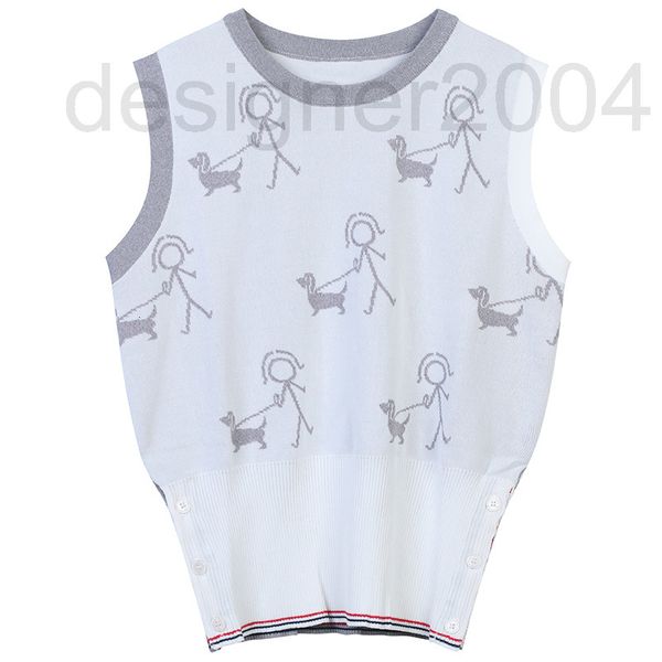 

women's sweaters designer summer new knitted vest contrast stripe match man dog jacquard casual college style round neck pullover 8o3g, White;black