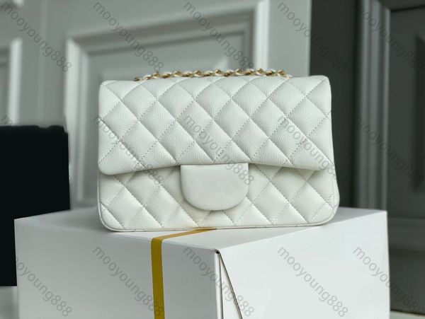 

10a tier quality luxury designer rectangle bag mini 20cm real leather caviar lambskin classic black purse quilted flap handbag shoulder gold
