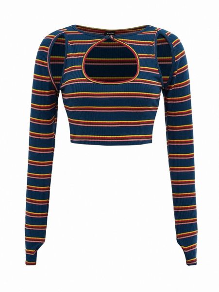 

women's t-shirt striped cutout detail crop tee a9sz#, White