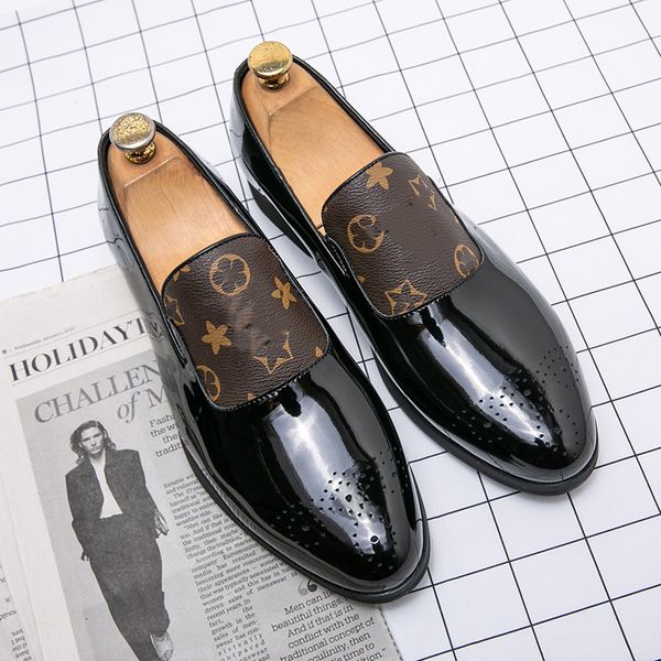 

Loafers Men Shoes Color-blocking PU Stitching Brock Carving Fashion Business Casual Wedding Party Daily All-match AD030, Clear