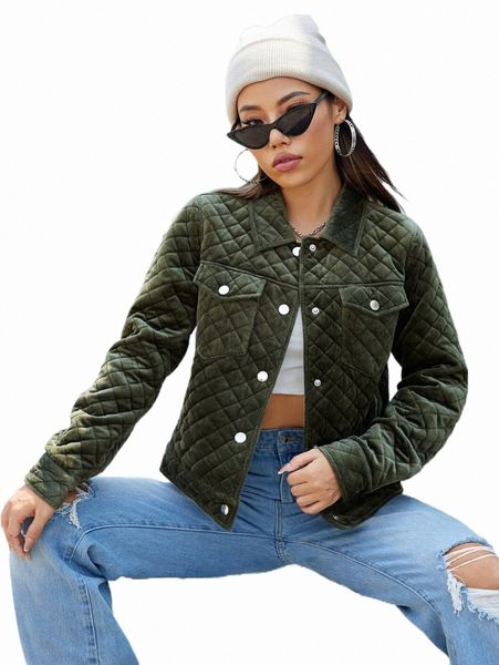 

women's down & parkas flap pocket argyle quilted coat n63q#, Black