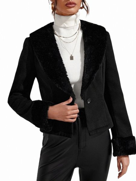 

women's down & parkas borg collar single button overcoat n9xp#, Black