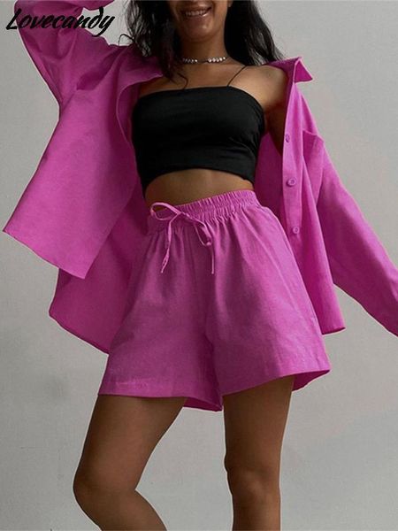 

two piece dress women tracksuit shirt shorts set green long sleeve suit summer casual female single breasted outfits 220830, White