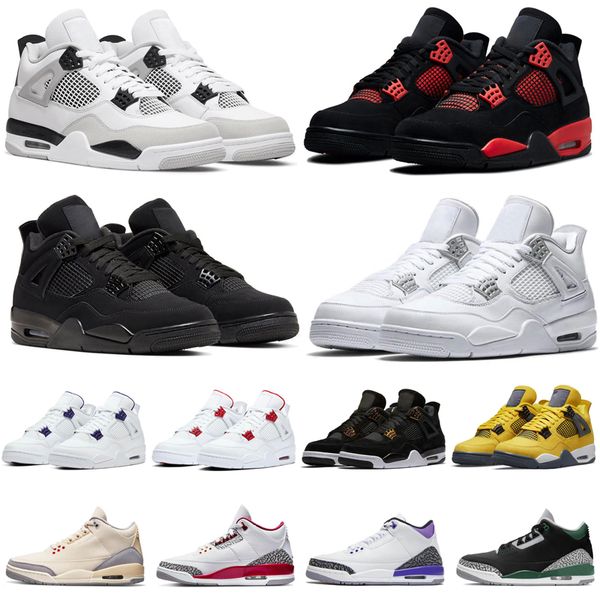 

jumpman 3 4 mens basketball shoes 3s 4s military black cat chile red thunder muslin bred green bean easter men womens trainers sports sneake