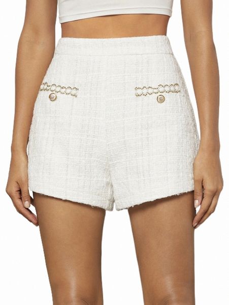 

women's shorts button detail tweed shorts 2022 new u8p3#, White;black