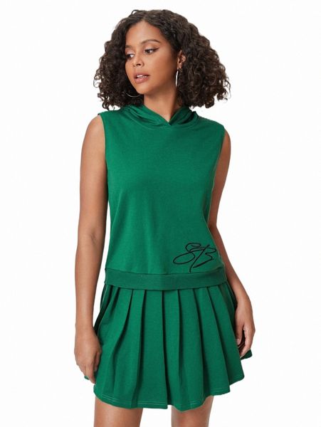

two piece dress x soboss brand hooded tank & pleated skirt u8ls#, White