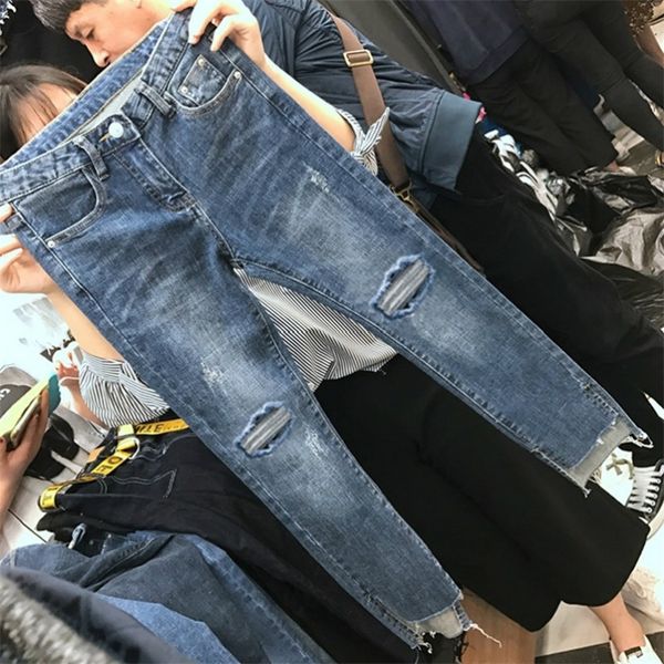 

women's jeans sobek ketat wanita musim semi panas gugur penjualan laris celana denim lucu anak perempuan kasual fashion grosir 220830, Blue