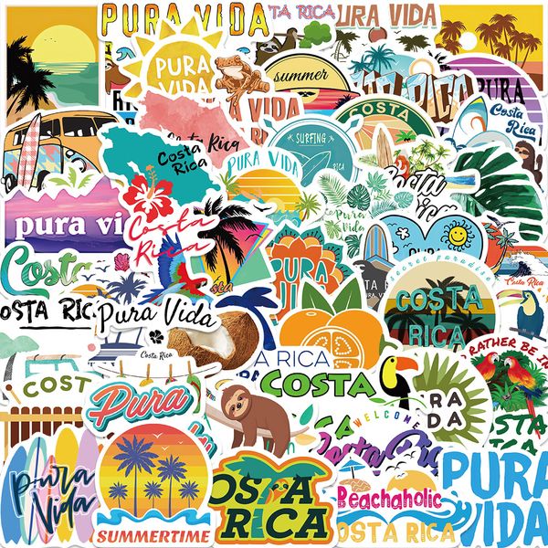 

pack of 50pcs cartoon costa rica stickers no-duplicate waterproof vinly sticker for luggage skateboard notebook water bottle car decals kids