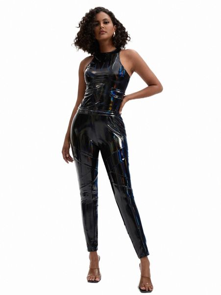 

two piece dress x designed by tony patent crop tank & leggings set 8032#, White