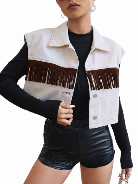 

women's jackets fringe trim vest jacket 2022 new l3g6#, Black;brown