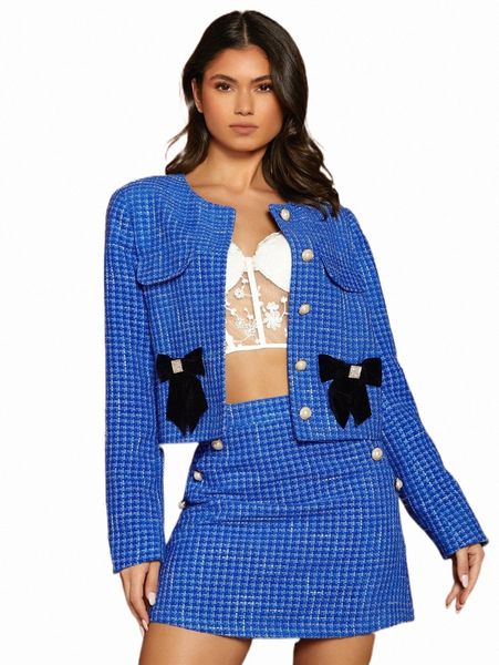 

women's down & parkas plaid bow front flap detail tweed overcoat d57s#, Black