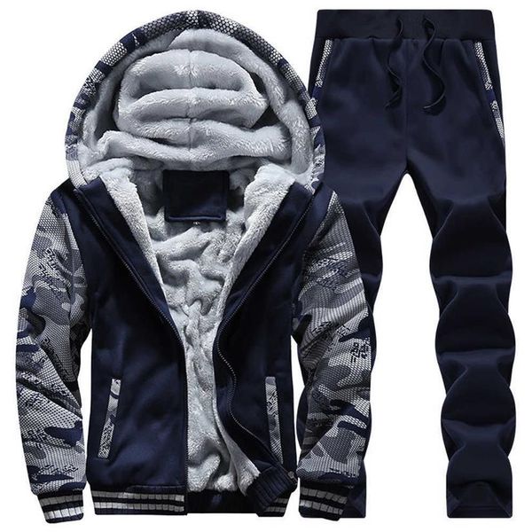 

tracksuit men sporting fleece thick hooded brand-clothing casual track suit men jacket pant warm fur inside winter sweatshirt x0601246f, Gray