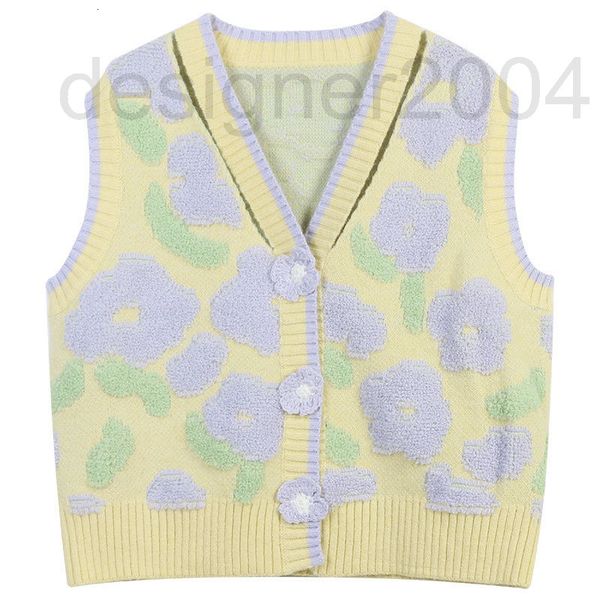 

women's knits & tees designer knitted vest women's 2022 early autumn new contrast flower jacquard single breasted slim fitting v-n, White