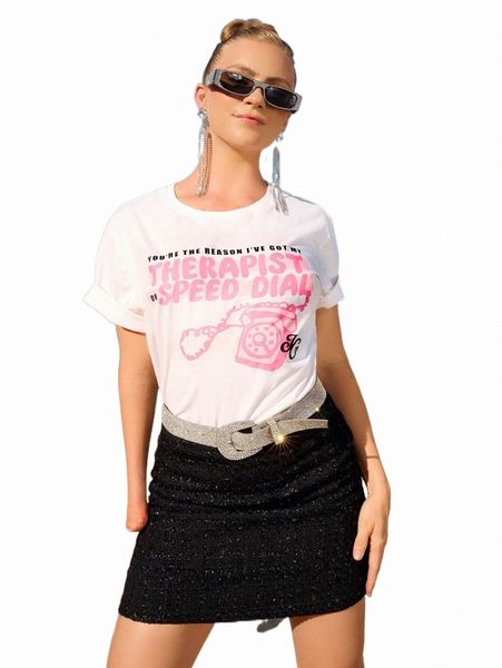 

women's t-shirt x jacqueline city slogan graphic tee 55k6#, White