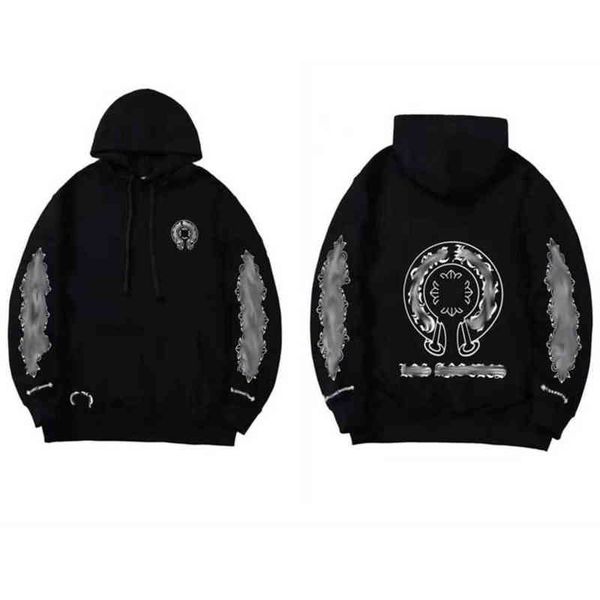 

classic luxury sweatshirts brand ch designer hoodie fashion men horseshoe sanskrit loose zipper jacket pullover hooded coat 2i55, Black