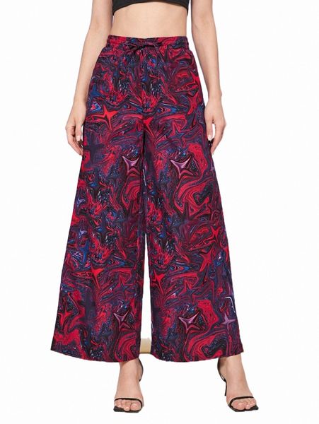 

women's pants & capris x ttadahh marble print knot front wide leg pants y8mt#, Black;white