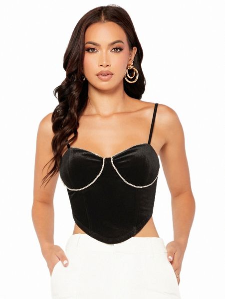 

women's tanks & camis rhinestone detail velvet cami v1n3#, White