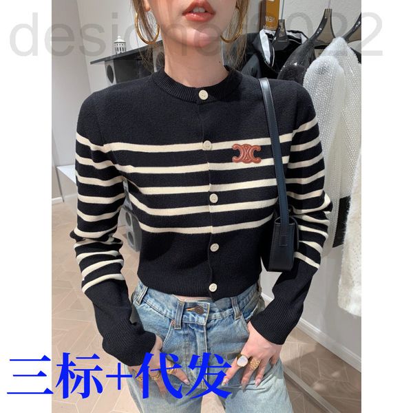 

women's sweaters designer ce round neck cardigan black and white stripe chest casual thin bottomed sweater for women n5fe, White;black