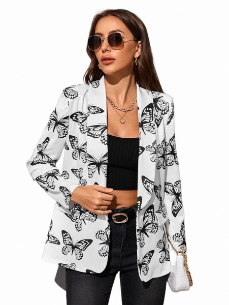 

women's two piece pants butterfly print single button blazer o1xo#, White