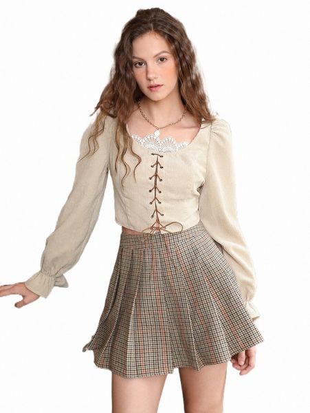

women's blouses & shirts mod solid lace up front flounce sleeve blouse m6wf#, White