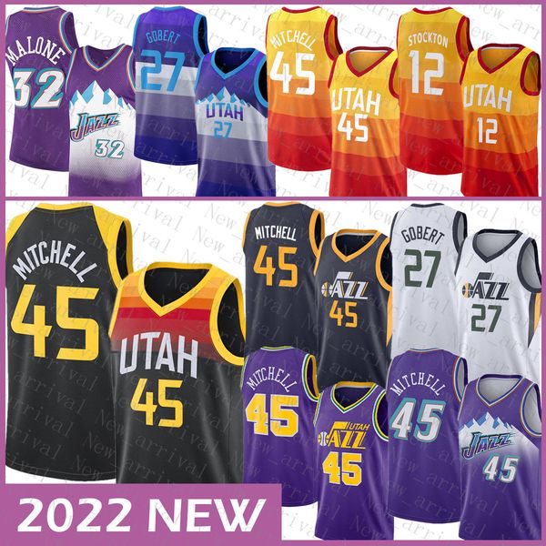 

utah''jazz''men basketball jersey 45 27 32 12 gold donovan mitchell rudy gobert john stockton karl malone 631, Black;red