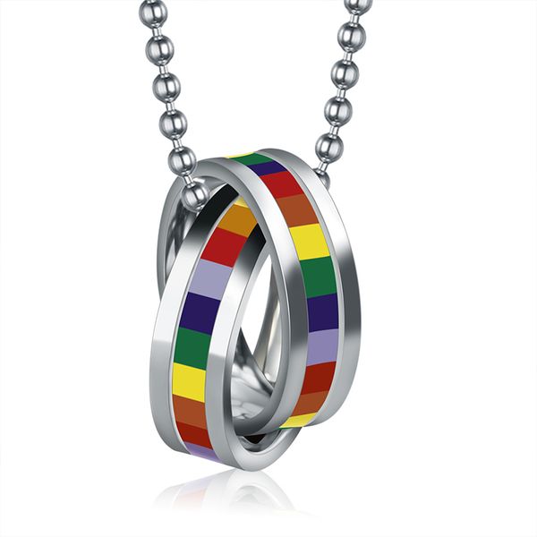 

Stainless Steel Pendant Rainbow Necklace For Men Women Hip Hop LGBT Lesbian Gay Pride Punk Jewelry Clavicle Thin Neck Chain