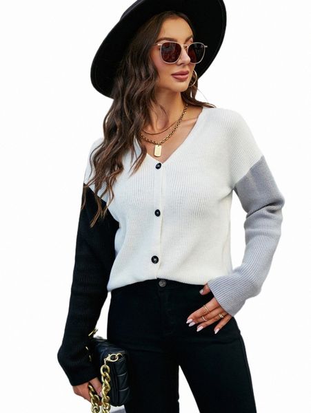 

women's sweaters colorblock drop shoulder cardigan f4md#, White;black
