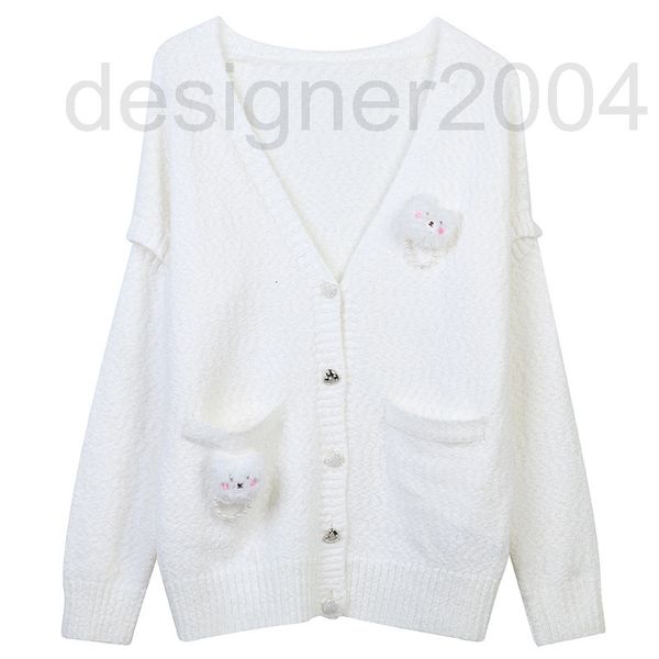 

women's sweaters designer fashion women's clothing 2022 autumn new pink cartoon cat three-dimensional decoration sweet v-neck long, White;black