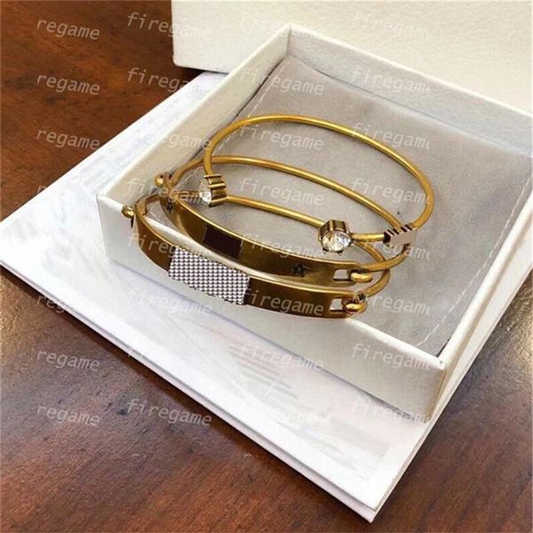 

letter diamond bracelet delicate 3 pcs set bangle womens fashion bangle elegant charming bracelets open design bangles220t, Golden;silver