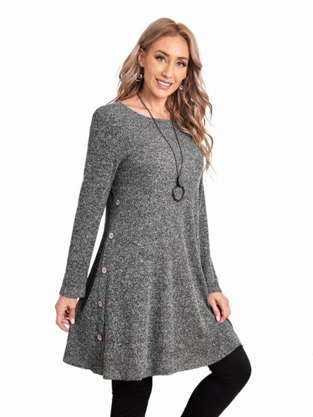 

casual dresses emery rose button front marled knit dress 25oh#, Black;gray