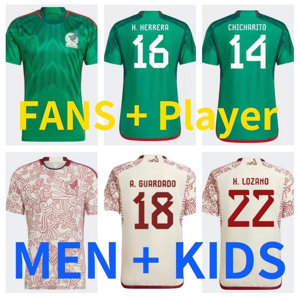 

2022 mexico soccer jerseys home away lozano chicharito raul football kit shirt dos santos camisetas de futbol alvarez fans player men kids w, Black;yellow