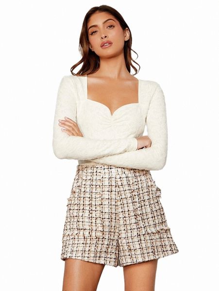 

women's shorts high waist plaid pattern tweed wide leg shorts 63u4#, White;black