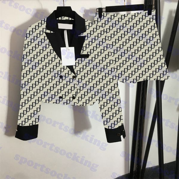 

short jacket two piece dress pentagram button womens coat long sleeve lapel jackets pleated skirt, White