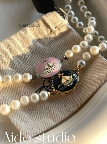 

pendant necklaces 2022 new light luxury niche design sweater chain lisa same vivian westwood saturn pearl necklace female, Silver