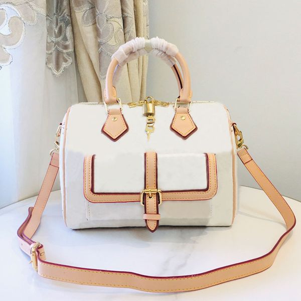 

speedy lock pillow bag boston bags women tote handbag shoulder crossbody bags leather handle exterior pocket printed shadow letters metal zi