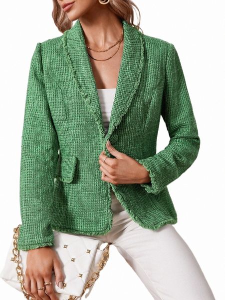 

women's two piece pants shawl collar flap detail tweed blazer j4qs#, White