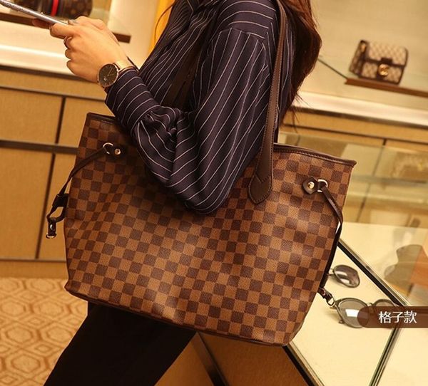 

6 colors lattice 2pcs set shopping bags women pu leather handbag ladies designer lady clutch purse retro shoulder uke bag