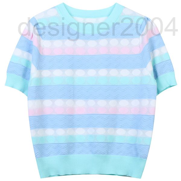 

women's sweaters designer t-shirt women 2022 summer new color contrast stripe dot jacquard sweet casual aging round neck knit n0tv, White;black