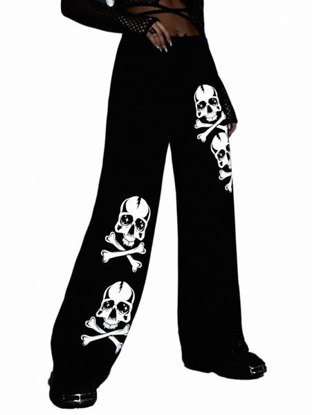 

women's pants & capris skull print wide leg sweatpants d3ee#, Black;white